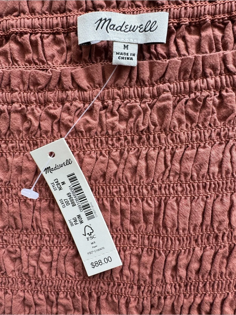 NWT Madewell Smocked Puff Sleeve Top Rust M